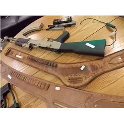 LEATHER HAND TOOLED GUN BELT - DARK COLOR NO GUN POCKET