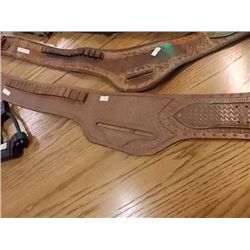 LEATHER HAND TOOLED GUN BELT - LIGHT COLOR NO GUN POCKET