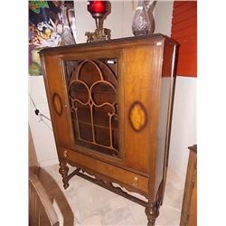 VINTAGE WALNUT CHINA CABINET - ON CASTERS