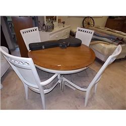 VINTAGE ROUND DINING TABLE WITH LEAF- WALNUT TOP, WHITE BASE