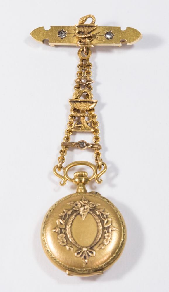 18k Gold Ladies Watch Pin Pendant