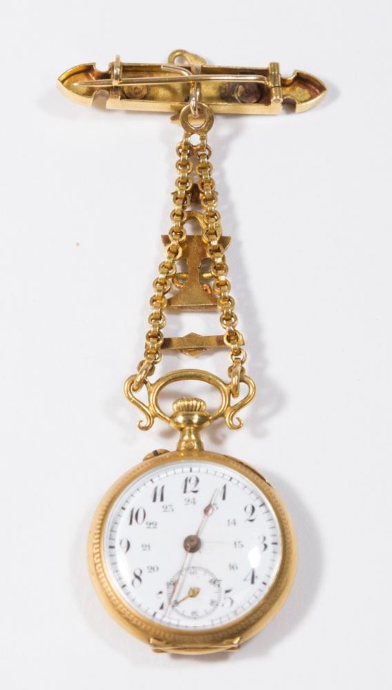 18k Gold Ladies Watch Pin Pendant