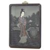 Image 1 : Japanese Reverse Painting on Glass, Woman w/ Lotus