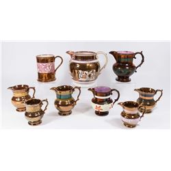 8 Gold Lustreware Pitchers & 1 Mug