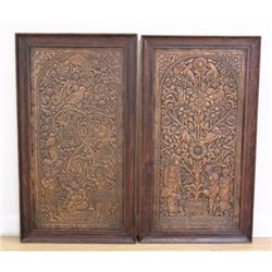 Pair Indian Hammered Copper Wall Plaques
