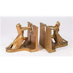 Pair L.V. Aronson Metal Figural Art Deco Bookends