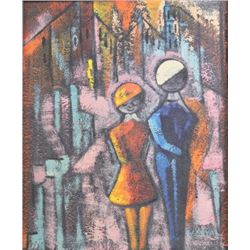 W. Saval, Abstract Cityscape with Young Couple