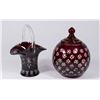 Image 1 : 2 Pieces Bohemian Red Cut-to-Clear Cut Glass
