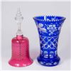 Image 1 : Hand-Blown Crystal Bell & Blue Cut-to-Clear Vase