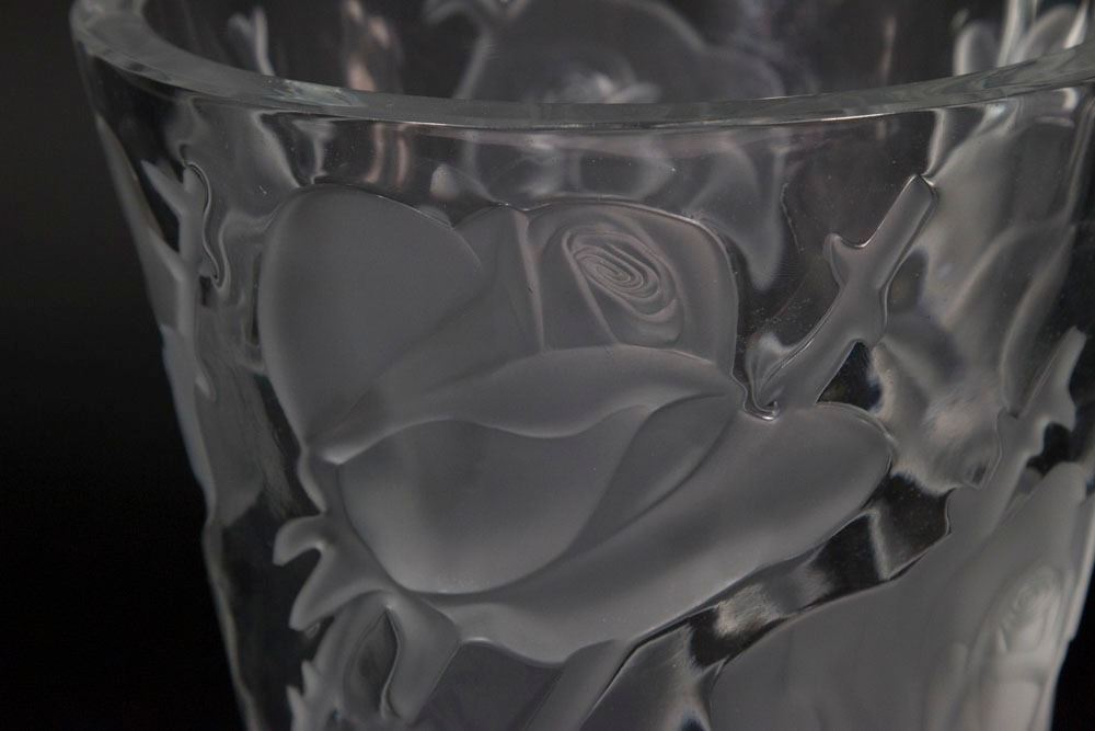 Lalique Clear Frosted Glass Roses Vase