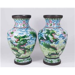 Pair Cloisonné Vases with Dragons