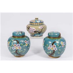 Pair Chinese Cloisonné Ginger Jars & Single Jar