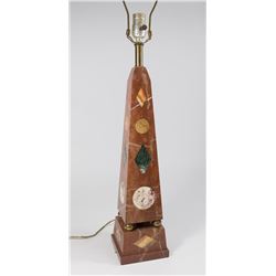 Obelisk Marble Lamp with Inset Stones