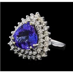 5.79 ctw Tanzanite and Diamond Ring - 14KT White Gold