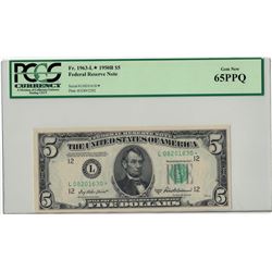 1950-B $5 PCGS Gem New 65PPQ Federal Reserve Note