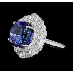 9.37 ctw Tanzanite And Diamond Ring - 18KT White Gold