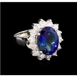 5.98 ctw Tanzanite and Diamond Ring - 14KT White Gold