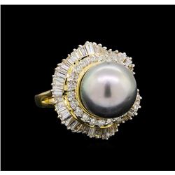 Pearl and Diamond Ring - 14KT Yellow Gold