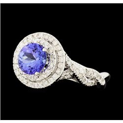 1.59 ctw Tanzanite and Diamond Ring - 14KT White Gold