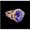 Image 1 : 7.10 ctw Tanzanite and Diamond Ring - 14KT Rose Gold