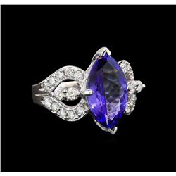 14KT White Gold 5.37 ctw Tanzanite and Diamond Ring