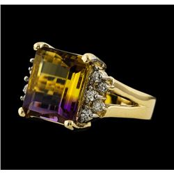 6.38 ctw Ametrine and Diamond Ring - 14KT Yellow Gold