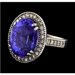 GIA Cert 15.48 ctw Tanzanite and Diamond Ring - 14KT White Gold