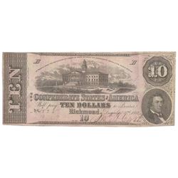 1862 $10 The Confederate States of America Note T-52 CC