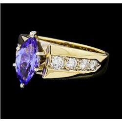 1.90 ctw Tanzanite And Diamond Ring - 14KT Yellow Gold