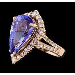 8.62 ctw Tanzanite and Diamond Ring - 14KT Rose Gold