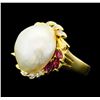 Image 1 : 0.30 ctw Ruby, Pearl and Diamond Ring - 18KT Yellow Gold