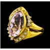 Image 1 : 6.92 ctw Kunzite and Diamond Ring - 18KT Yellow Gold