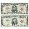 Image 1 : 1963 $5 Fine Red Seal Bill Lot of 2