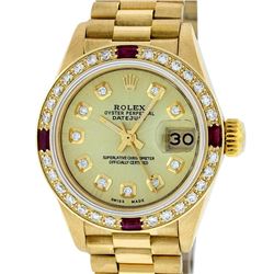 Rolex 18KT Gold President Diamond and Ruby Ladies Watch