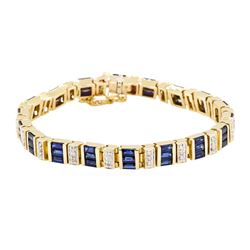 7.00 ctw Sapphire And Diamond Bracelet - 14KT Yellow Gold