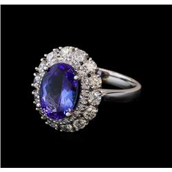 3.16 ctw Tanzanite and Diamond Ring - 14KT White Gold