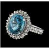 Image 1 : 7.16 ctw Blue Zircon and Diamond Ring - 14KT White Gold