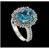Image 4 : 7.16 ctw Blue Zircon and Diamond Ring - 14KT White Gold