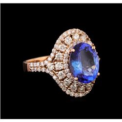 3.21 ctw Tanzanite and Diamond Ring - 14KT Rose Gold