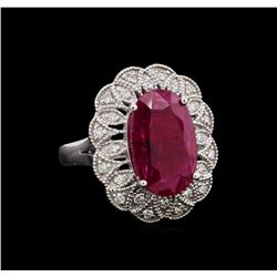 GIA Cert 5.81 ctw Ruby and Diamond Ring - 14KT White Gold