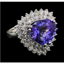 10.76 ctw Tanzanite and Diamond Ring - 14KT White Gold