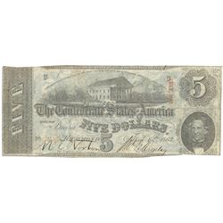 1863 $5 The Confederate States of America Note T-60 CC