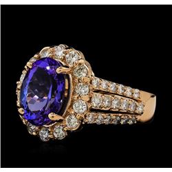 3.44 ctw Tanzanite and Diamond Ring - 14KT Rose Gold