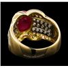 Image 3 : 3.70 ctw Star Ruby and Diamond Ring - 18KT Yellow Gold and Platinum