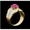 Image 4 : 3.70 ctw Star Ruby and Diamond Ring - 18KT Yellow Gold and Platinum