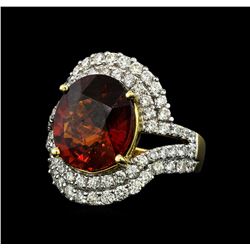 7.50 ctw Malaya Garnet and Diamond Ring - 14KT Yellow Gold