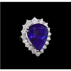 14KT White Gold GIA Certified 27.66 ctw Tanzanite and Diamond Ring