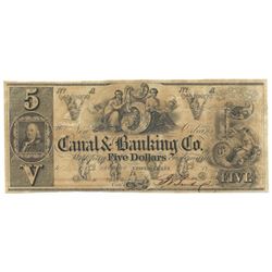 1850's $5 Obsolete New Orleans Bank Note.  Punch Cancelled