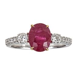 2.99 ctw Ruby and Diamond Ring - 18KT White and Yellow Gold