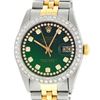 Image 1 : Rolex Mens Two Tone Green String Diamond Datejust Wristwatch